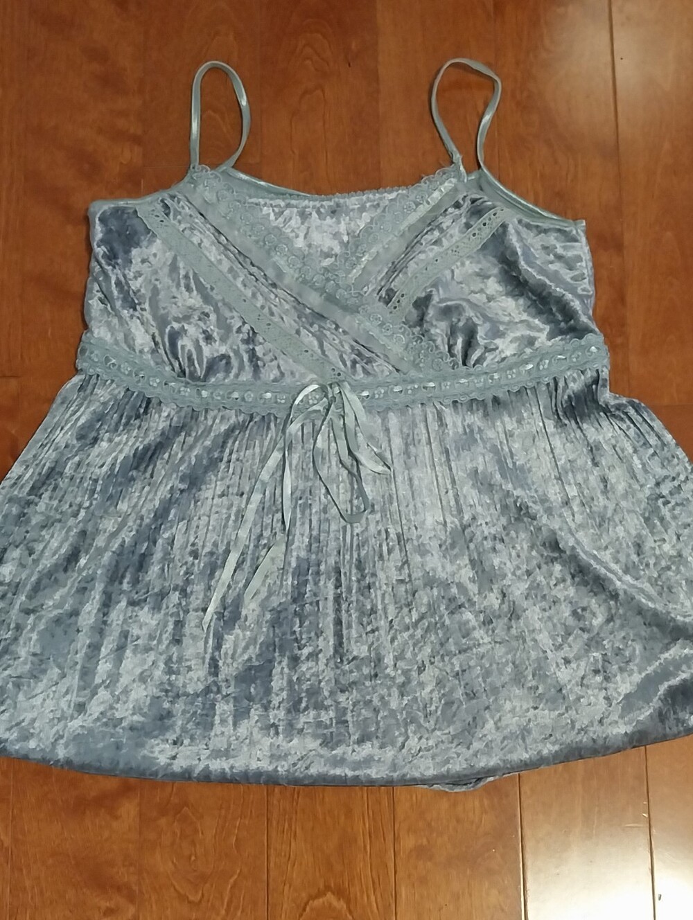 Vibrant Silver Velvet Lace-Trim Cami Top